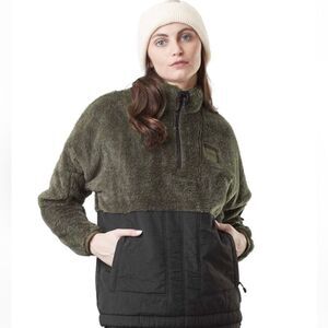 Women’s  Organic Martella 1/4 Zip Olive and Black Fleece Pullover Size Small EUC